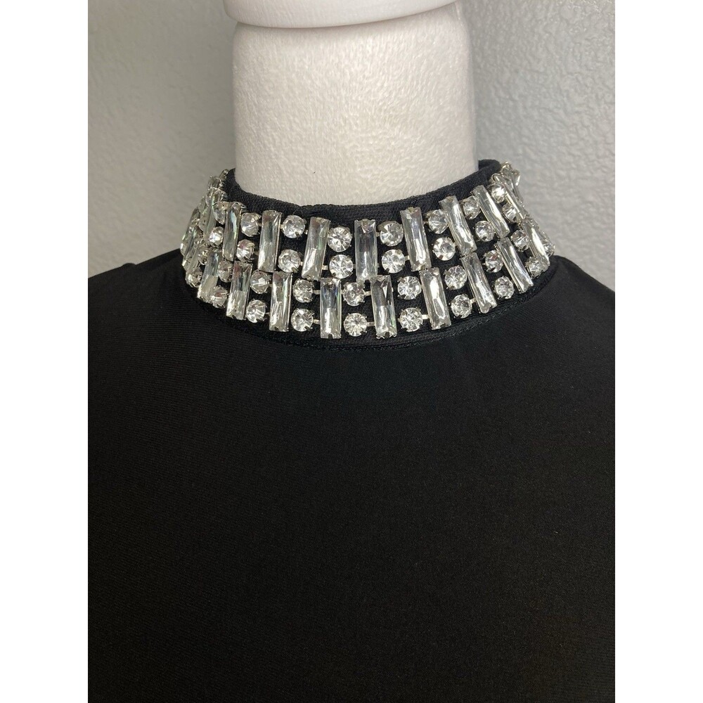 Black Dress Women’s 10P Tunic Sleeveless Flowy Elegant Jeweled Neckline $120 NWT